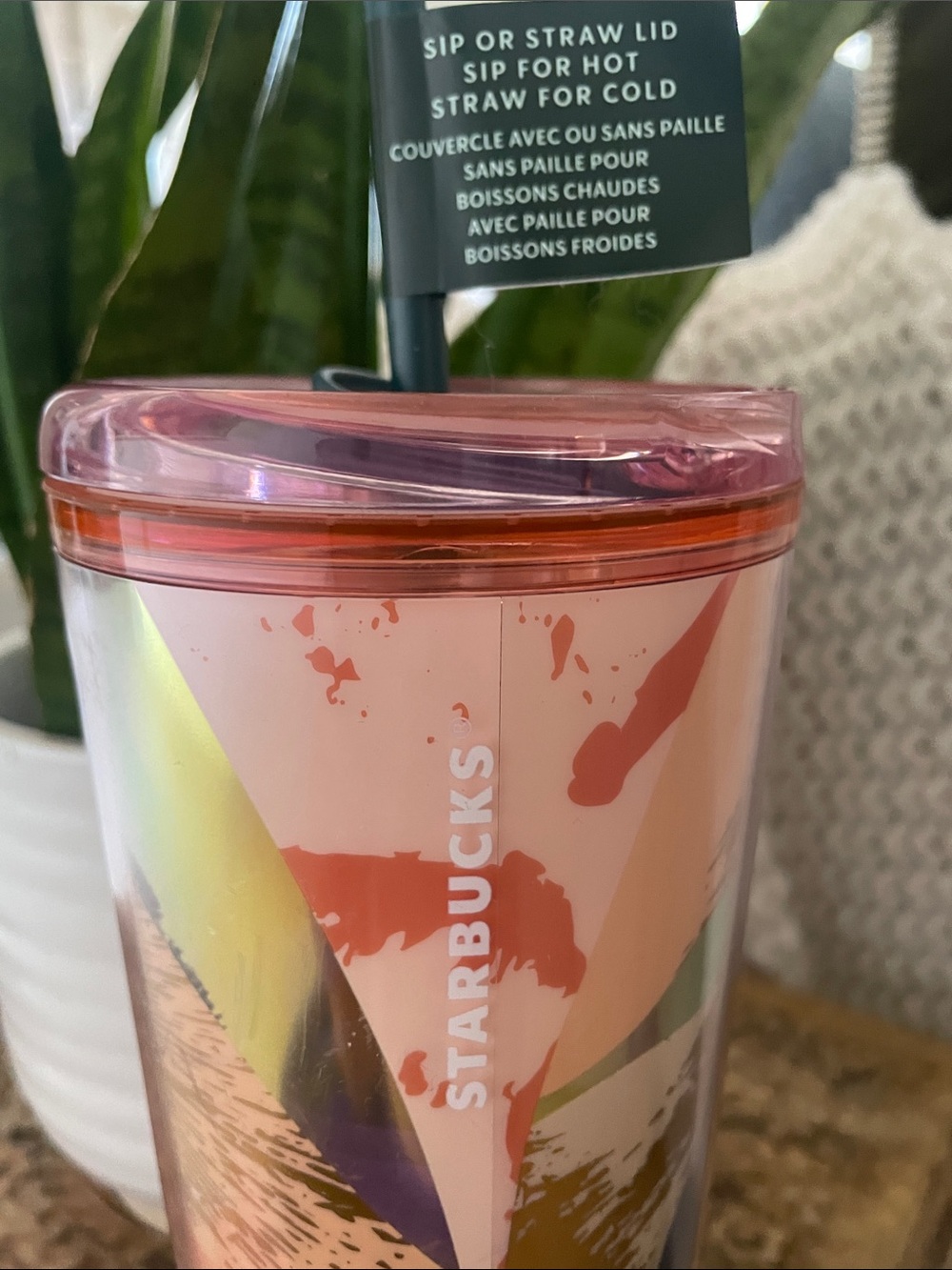 Starbucks Pink and Coral Iridescent Abstract Tumbler with Dark Straw - Picture 2 of 5